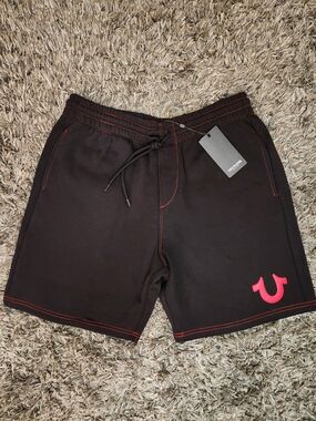 True Religion Black Athletic Shorts with Red Logo